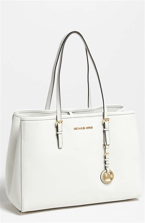 michael kors optic white black large pocket tote|Michael Kors saffiano tote bag.